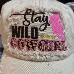 KBETHOS Vintage Stay Wild Cowgirl Embroidered Distressed Baseball Cap Tan New